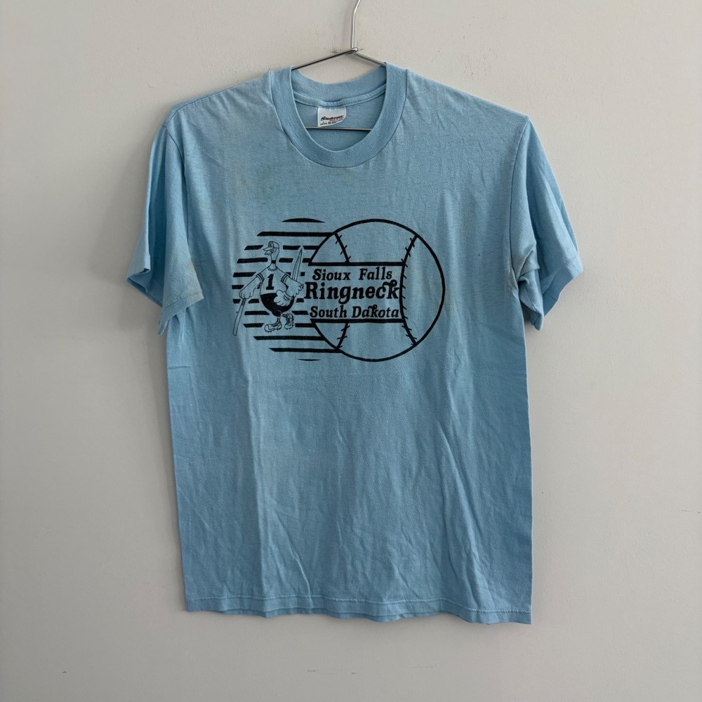 Vintage Stedman Sioux Falls Ringneck South Dakota Baseball T-Shirt Light Blue L
